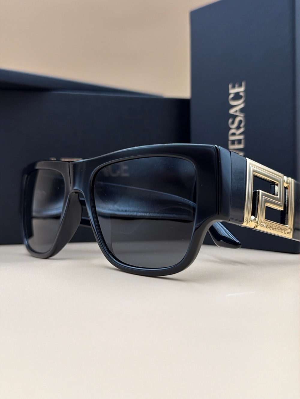 Versace Men's Black Sunglasses with Gold Logo